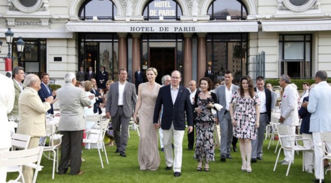Their Serene Highnesses Prince Albert II and Princess Charlene of Monaco Attend a Dinner in Celebration of the 150th Anniversary of the Societe des Bains de Mer.