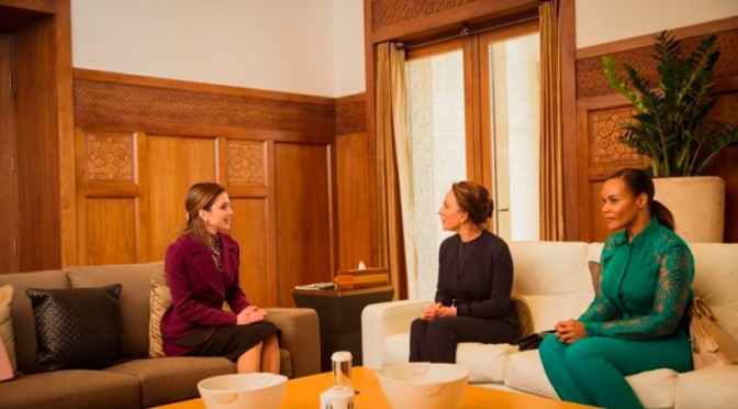 HM Queen Rania of Joran Meets with the First Lady of Gabon.
