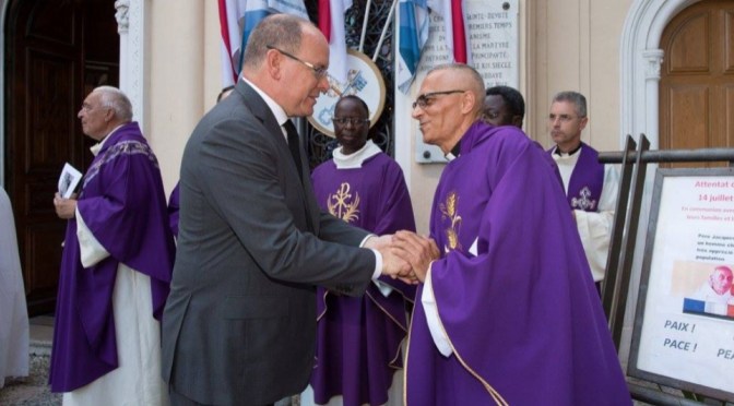 HSH Prince Albert II of Monaco Attends a Memorial at the Église Sainte Dévote.